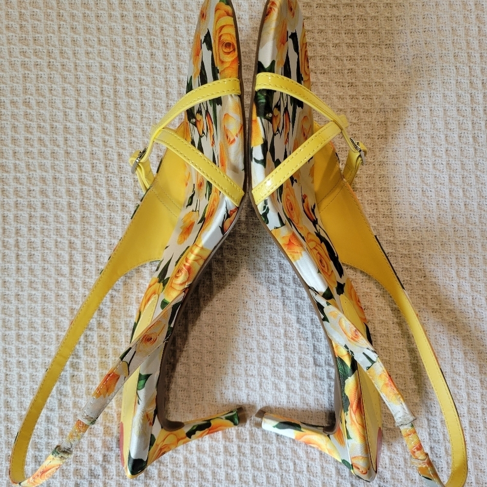 Floral Yellow Strappy Heels - Picture 6 of 13